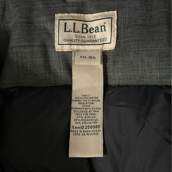 LL Bean Mens Baxter State Hooded Parka Coat Down Jacket Size XXL Reg Charcoal - Picture 6 of 16